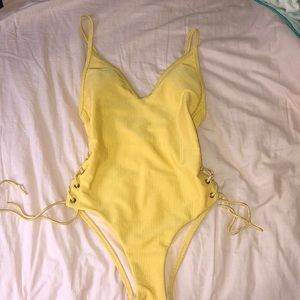 Yellow one piece bathing suit